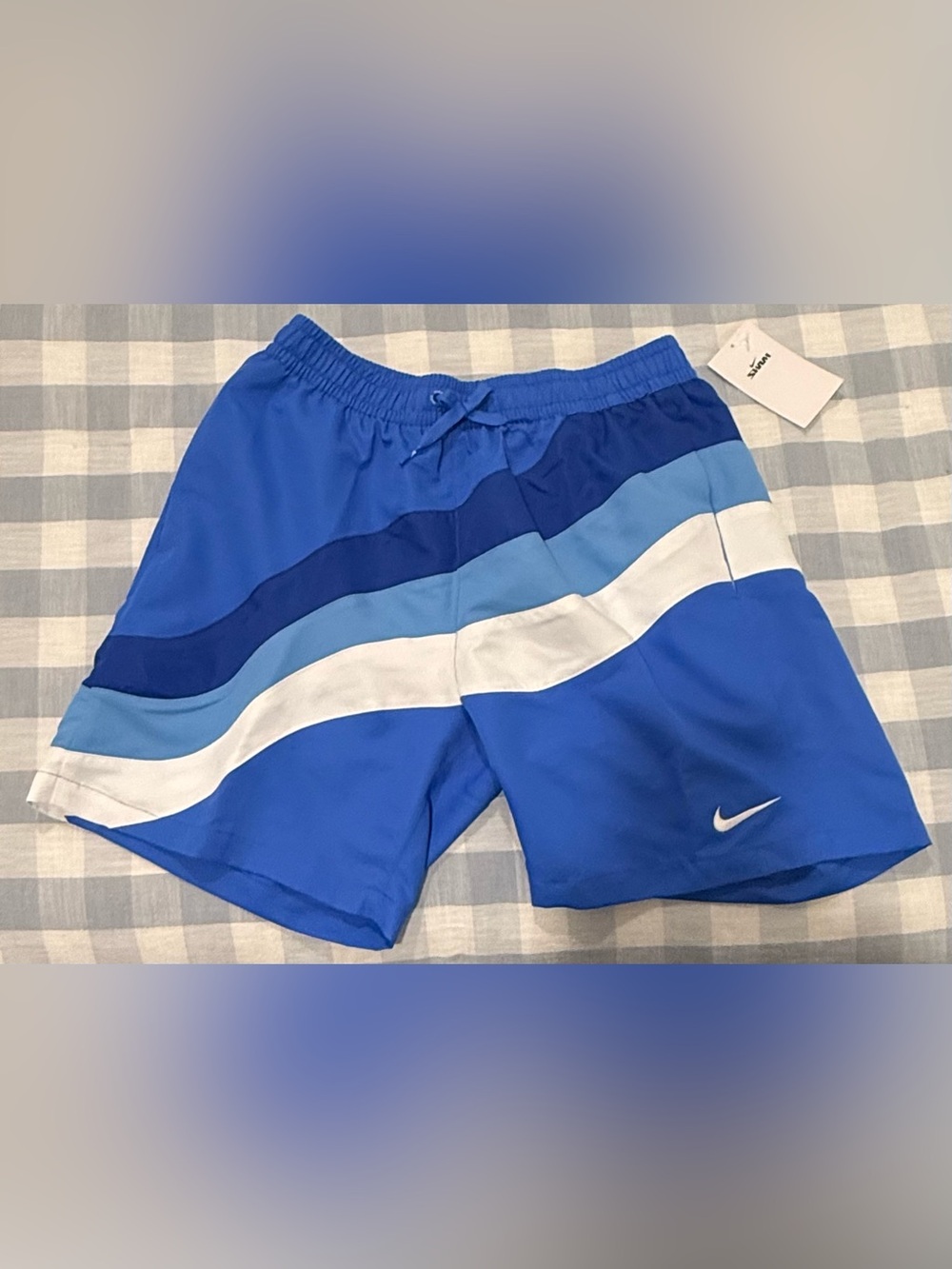 Nike “Wave” White & Blue Athletic Mesh Shorts / Swimsuit (NEW, WITH TAGS)
